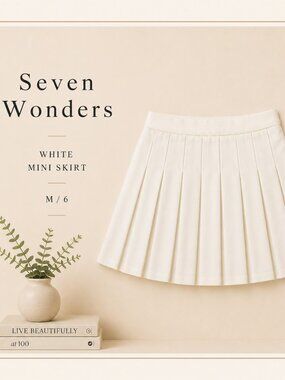 White Pleated Tennis Mini Skirt High Waist Size M 6 Seven Wonders